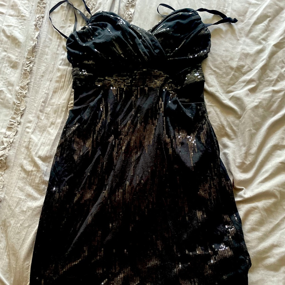 Macy's black sequins side cut out cocktail dress